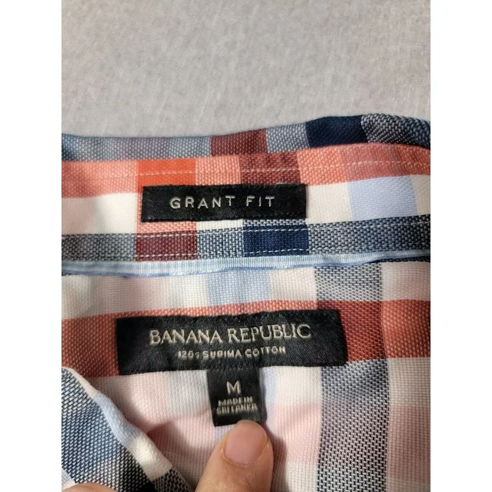 Banana‎ Republic Button Up Shirt Mens Medium Plaid Grant Fit L/S Supmia Cotton